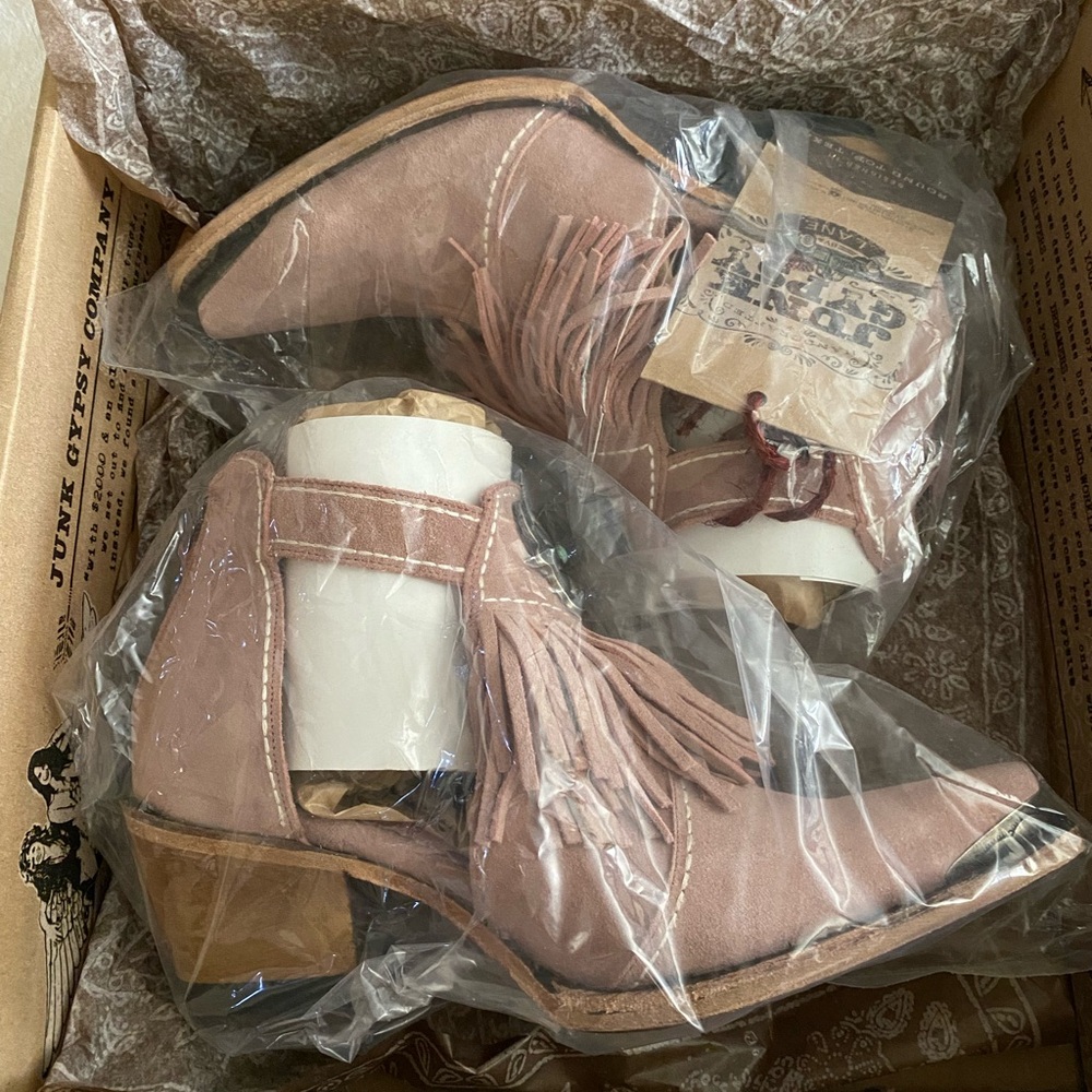 Junk Gypsy Pink Fringe Ankle Boots - Picture 8 of 10